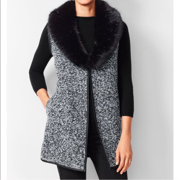 Talbots Jackets & Blazers - NWT Talbots Black & White Vest with Faux Fur Trim